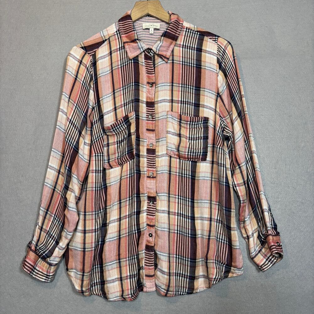 Lucky Brand Shirt 1X Plaid Cotton Button Down Long Sleeve Casual Western Soft